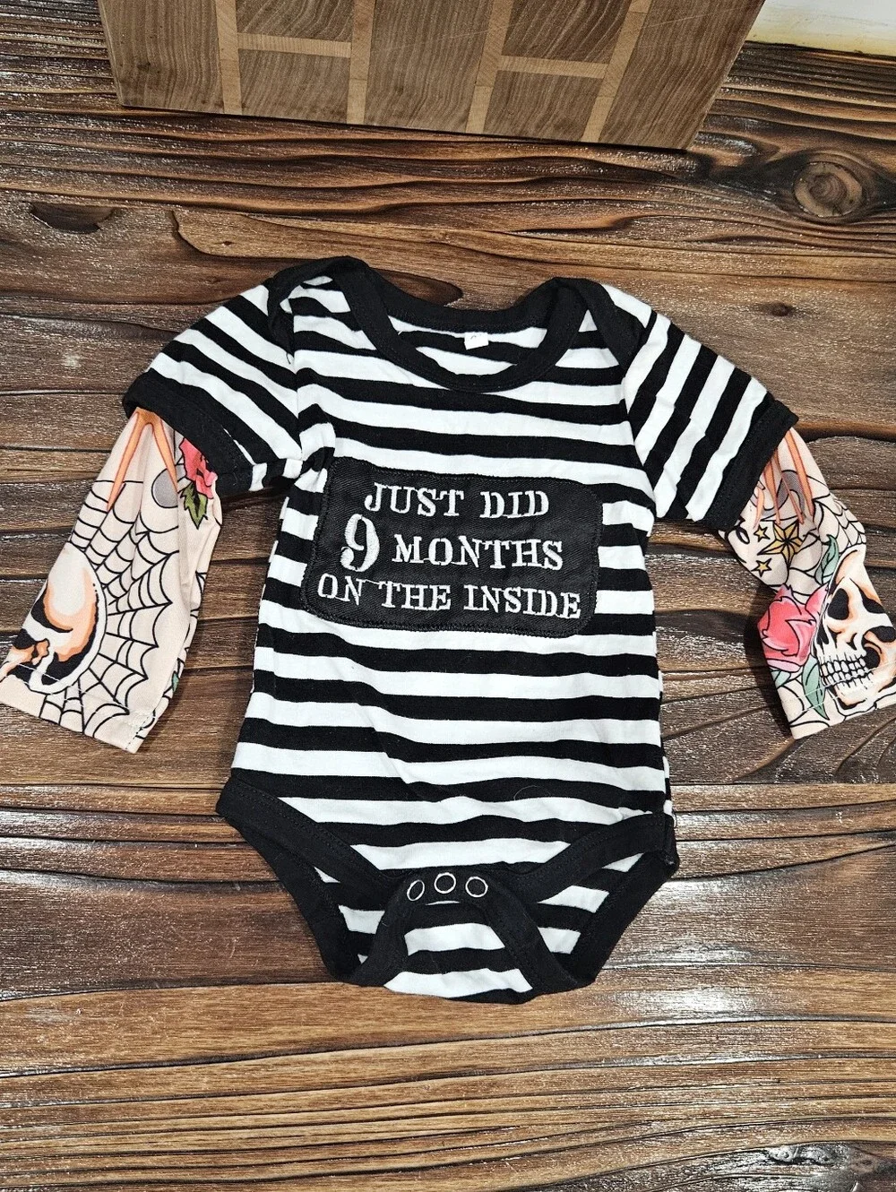 Baby Prison Stripe Fake Tattoo Sleeve Costume Onesie 3 Month